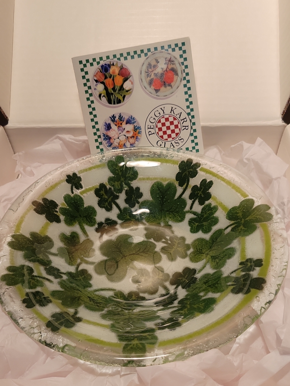Peggy Karr Infused Glass Green Shamrock Fused Glass Bowl